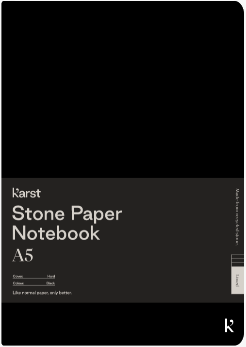 Carnet A5 - Stone Paper - Hardcover, Lined - Black | Karst