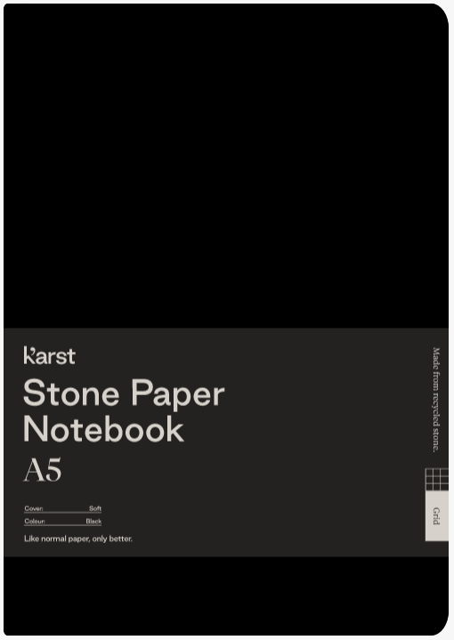 Carnet A5 - Stone Paper - Softcover, Grid - Black | Karst