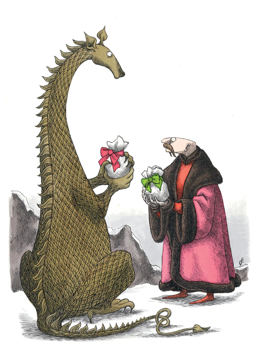 Carte postala - Dragon and Man Exchange Gifts | Pomegranate