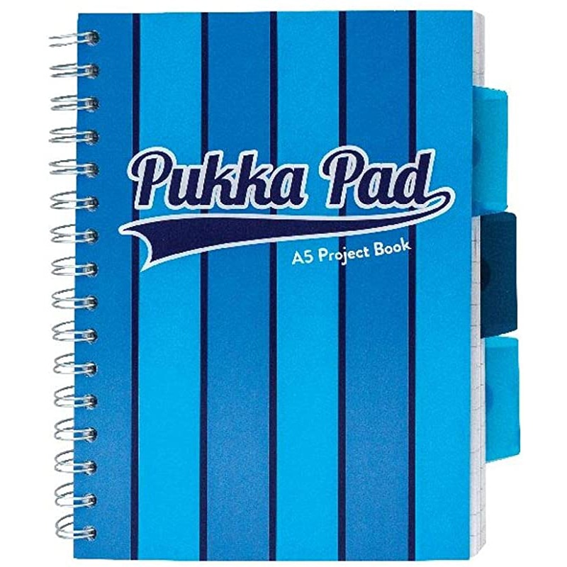 Caiet A5, Albastru, cu spirala si separatoare - Project Book - Albastru | Pukka Pad