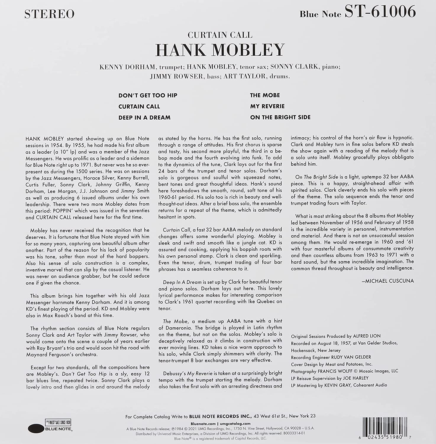 Curtain Call - Vinyl | Hank Mobley, Kenny Dorham, Sonny Clark - 1 | YEO