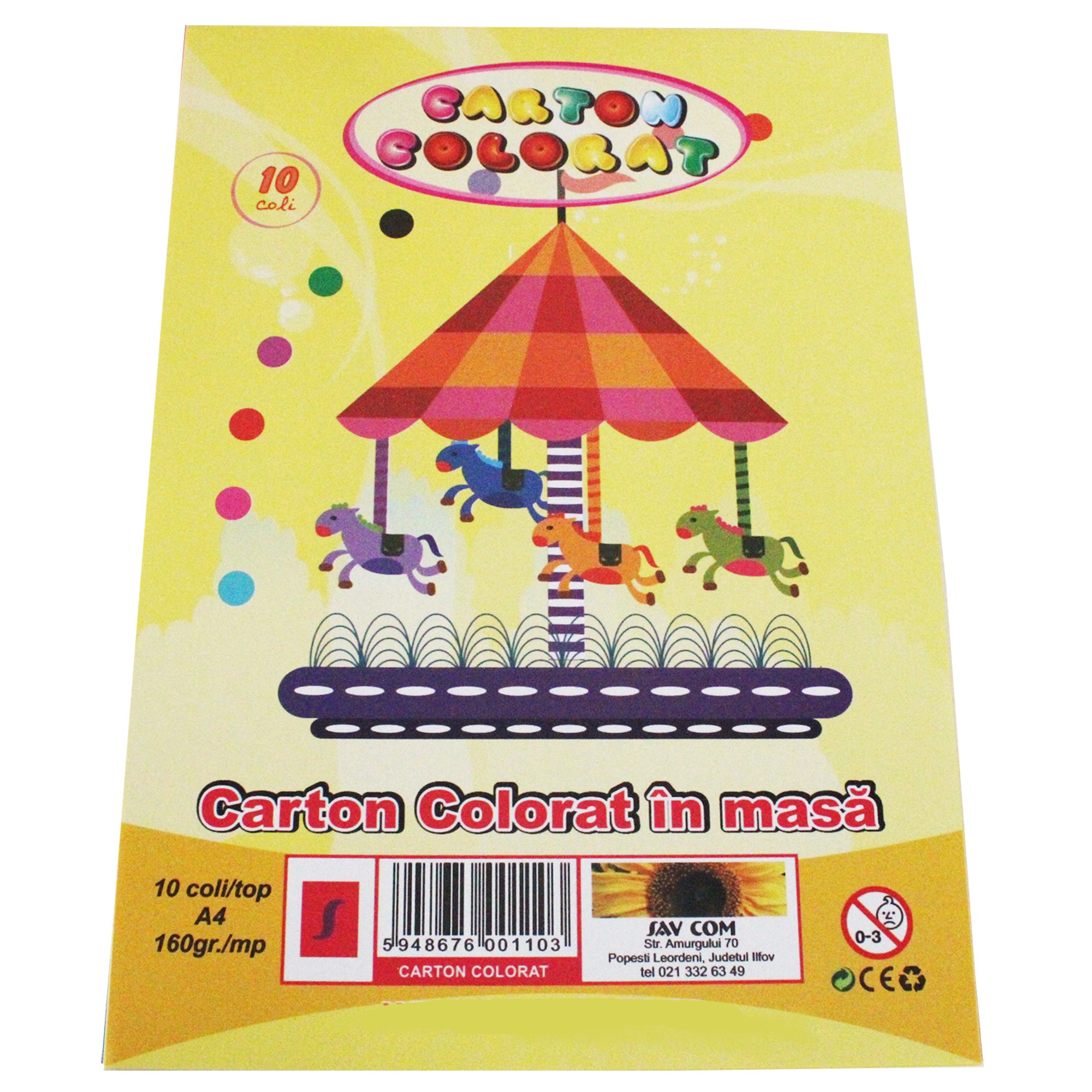 Carton colorat A4, 160gr/mp, 10 coli | Sav Com - 1 | YEO