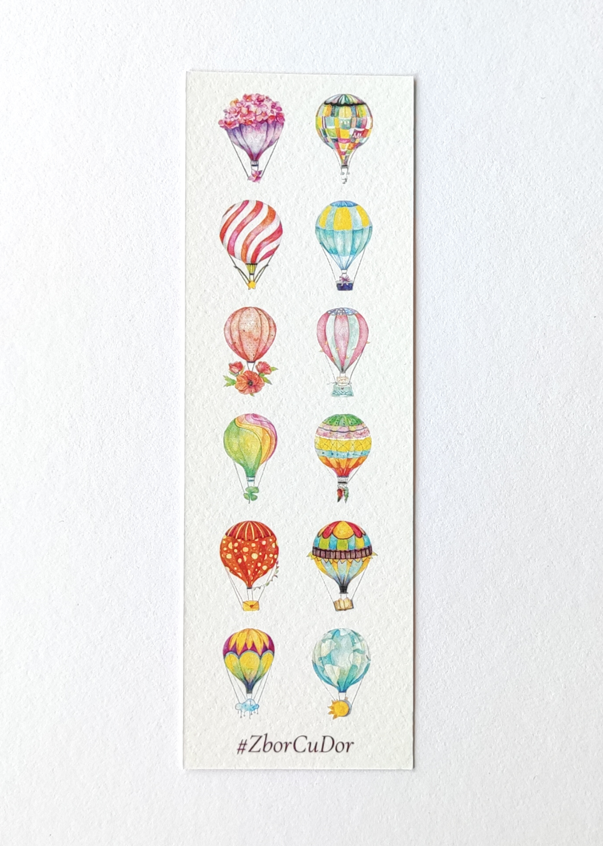 Semn de carte - Baloane cu aer cald - Zbor cu dor | Ana-Maria Galeteanu Ilustrator