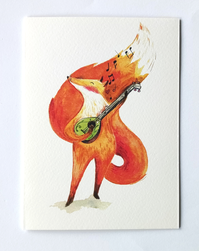Felicitare - Vulpe cu mandolina | Ana-Maria Galeteanu Ilustrator