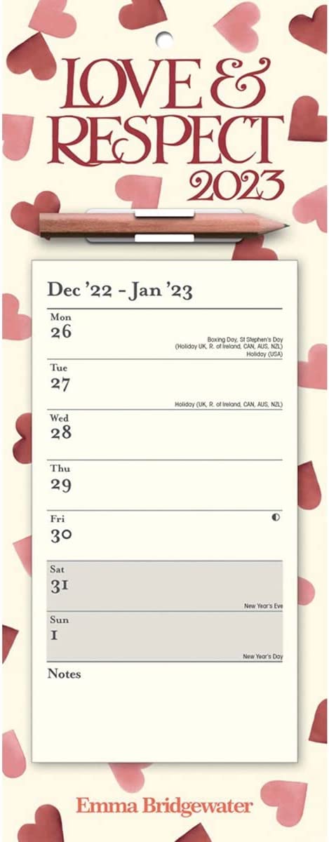 Calendar 2023 - Week-to-View Magnetic Memo Slim - Emma Bridgewater - Pink Hearts | Carousel