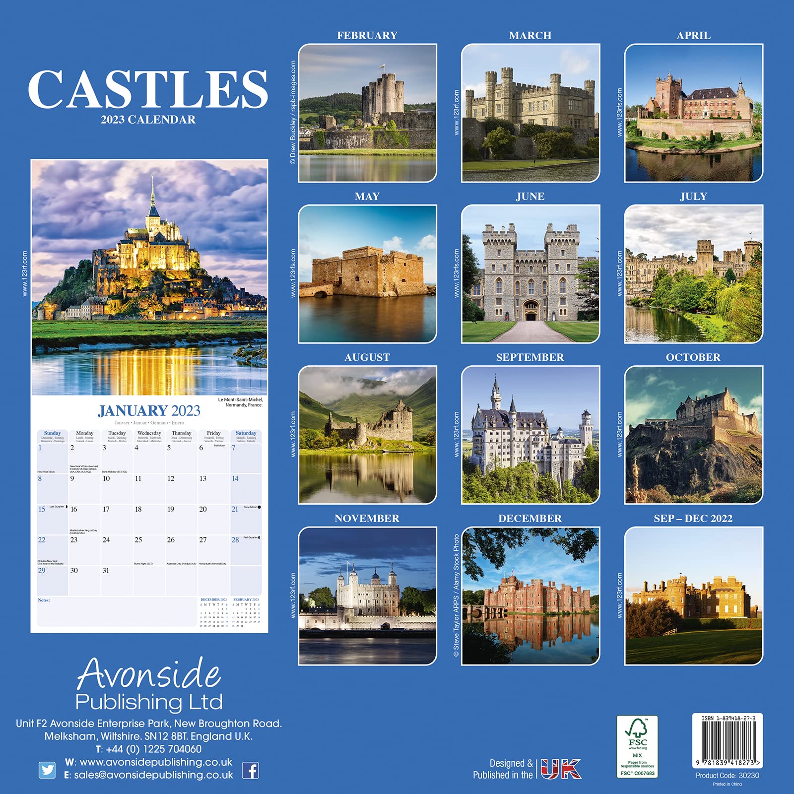 Calendar de perete 2023 - Square - Castles | Avonside Publishing Ltd