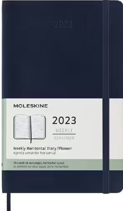 Agenda Moleskine 2023 - 12M, Weekly Horizontal Diary/ Planner, Large, Soft Cover - Sapphire Blue | Moleskine
