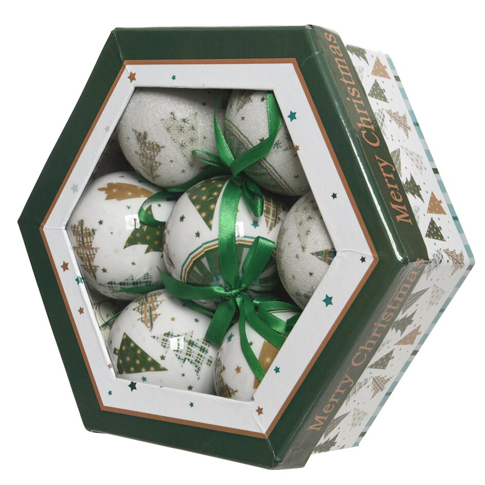 Glob de Craciun - Foam Bauble Trees, green-white | Kaemingk