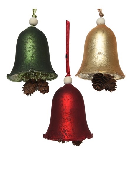 Decoratiune Craciun Clopotel - Bell Glass Antique Wooden Bead Pinecone - mai multe modele | Kaemingk