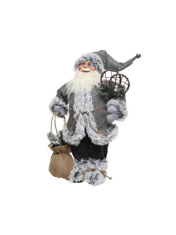 Decoratiune Craciun - Santa With Snowshoes, Grey | Kaemingk