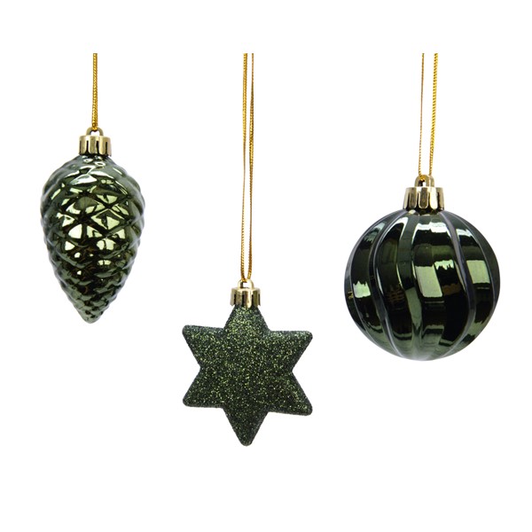 Set 3 globuri decorative - Green Pinecone Shiny | Kaemingk