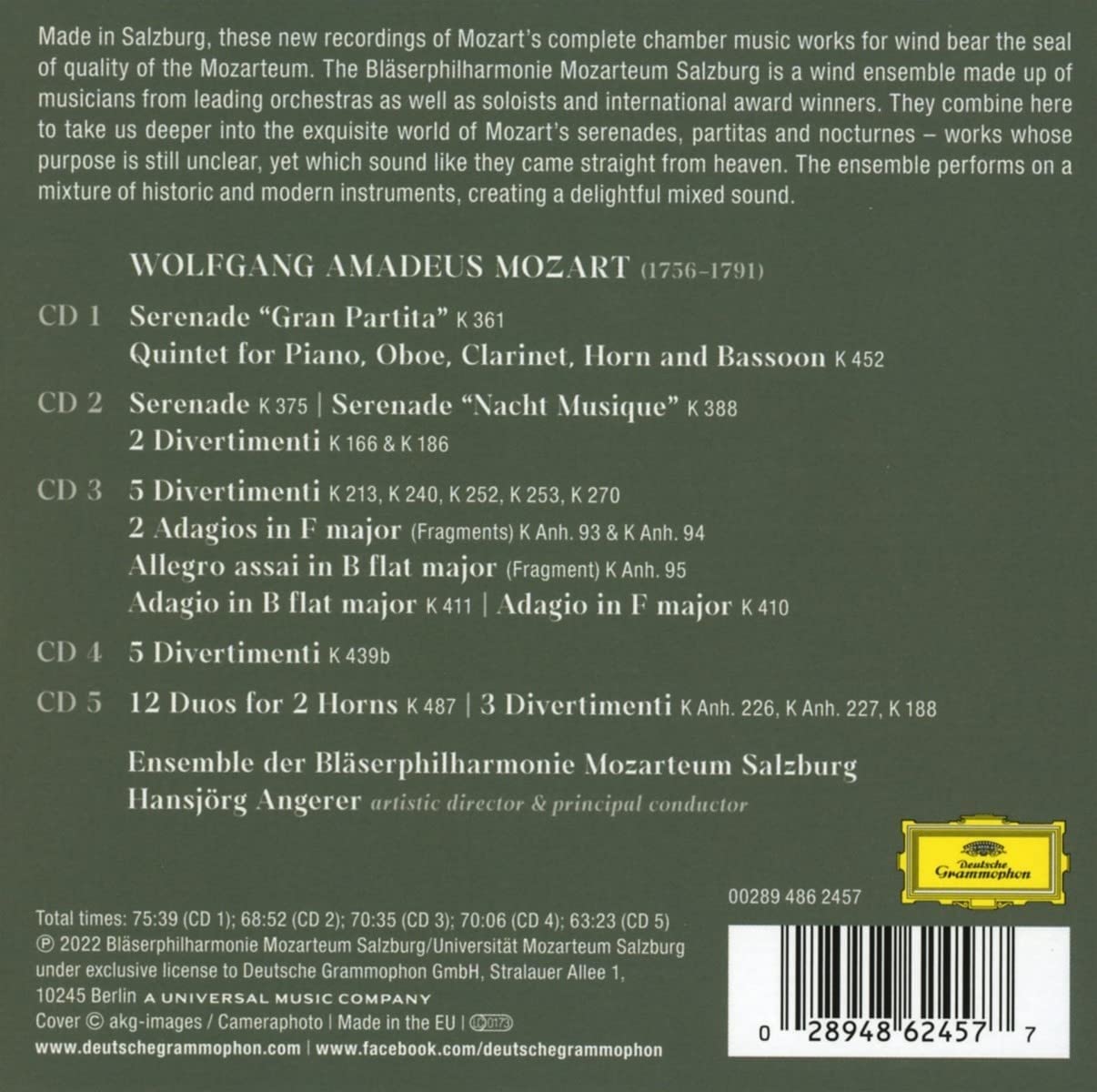 Mozart: Complete Wind Music (5CD Box Set) | Blserphilharmonie, Mozarteum Salzburg, Hansjorg Angerer