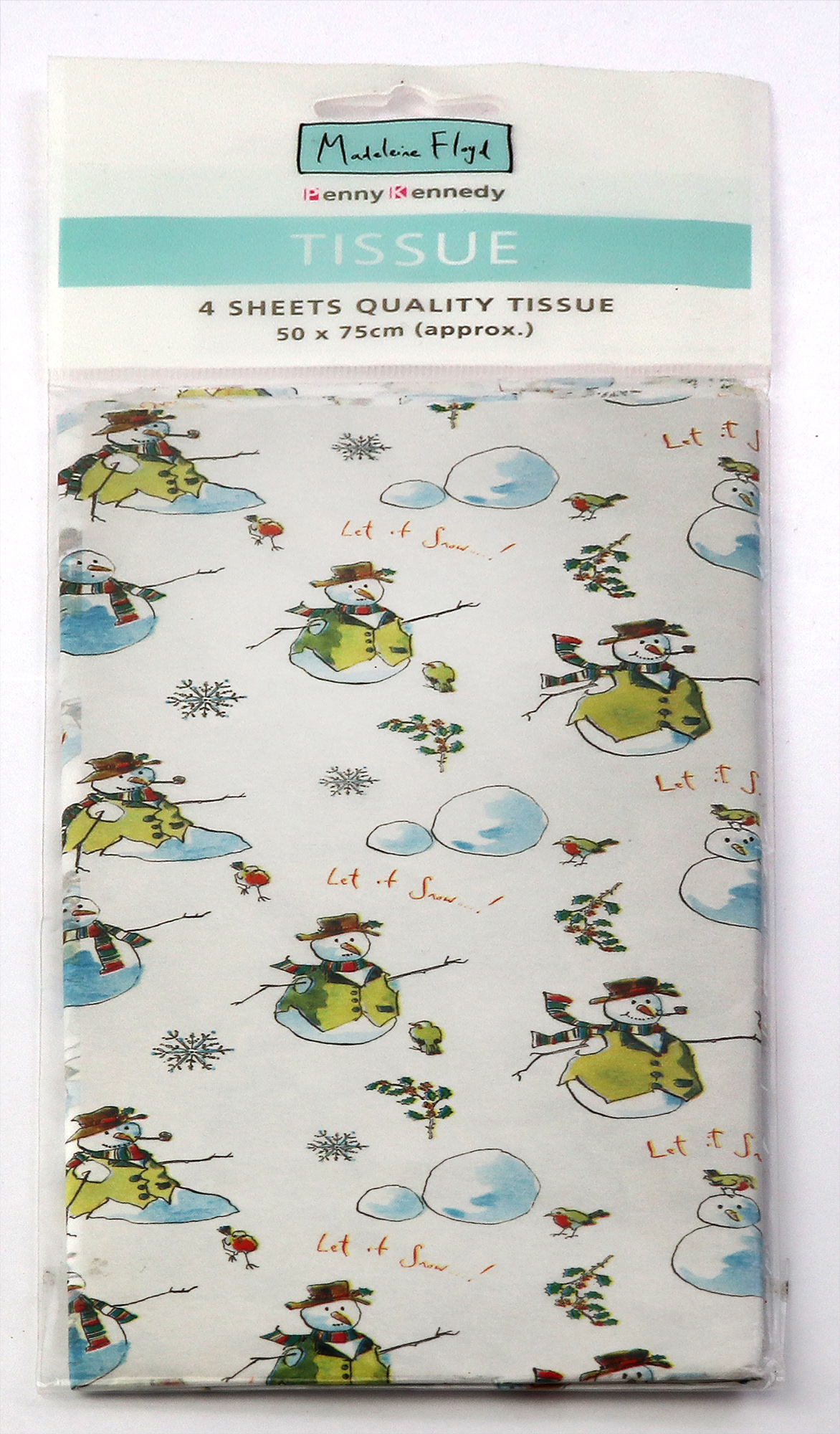 Set hartie de impachetat - Medeline Floys Snowmen, 4 tissue sheets 50x75cm | Penny Kennedy