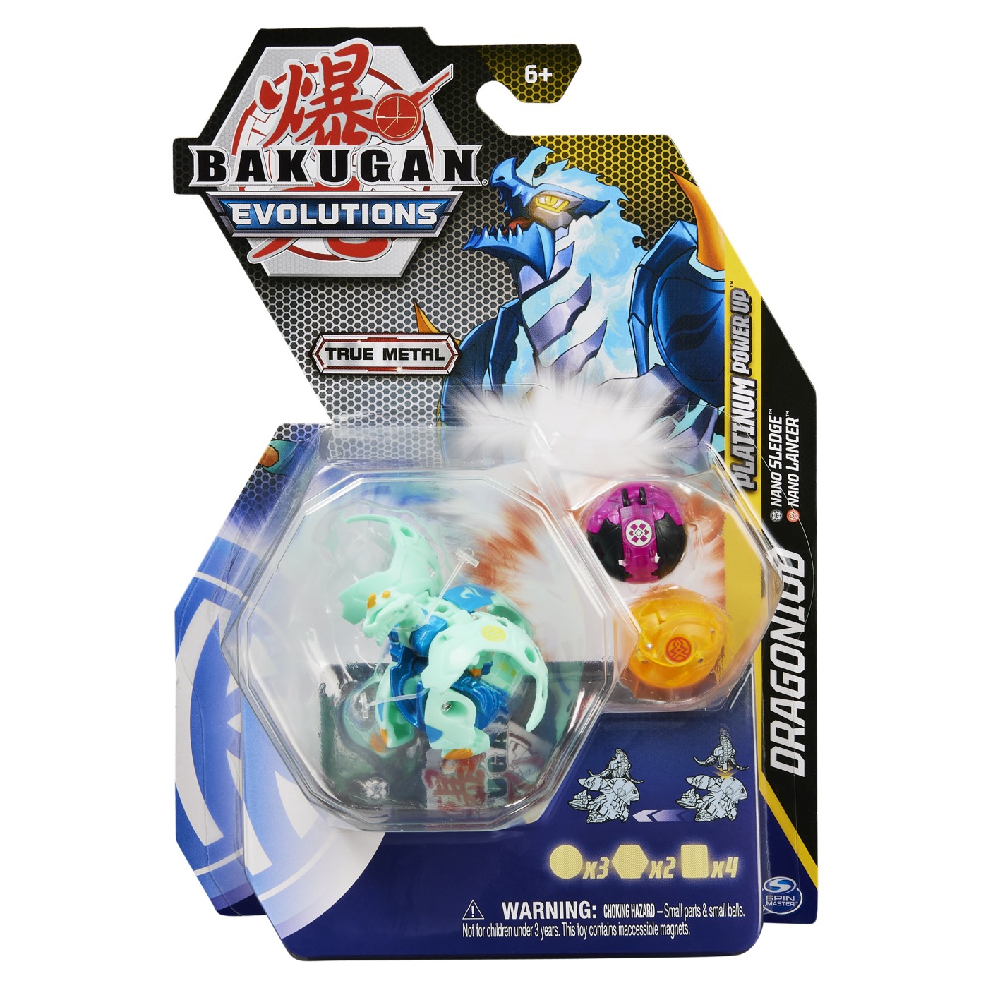 Set figurine - Bakugan Evolutions S4 - Platinum Powerup - Dragonoid, Nano Sledge si Nano Lancer | Spin Master