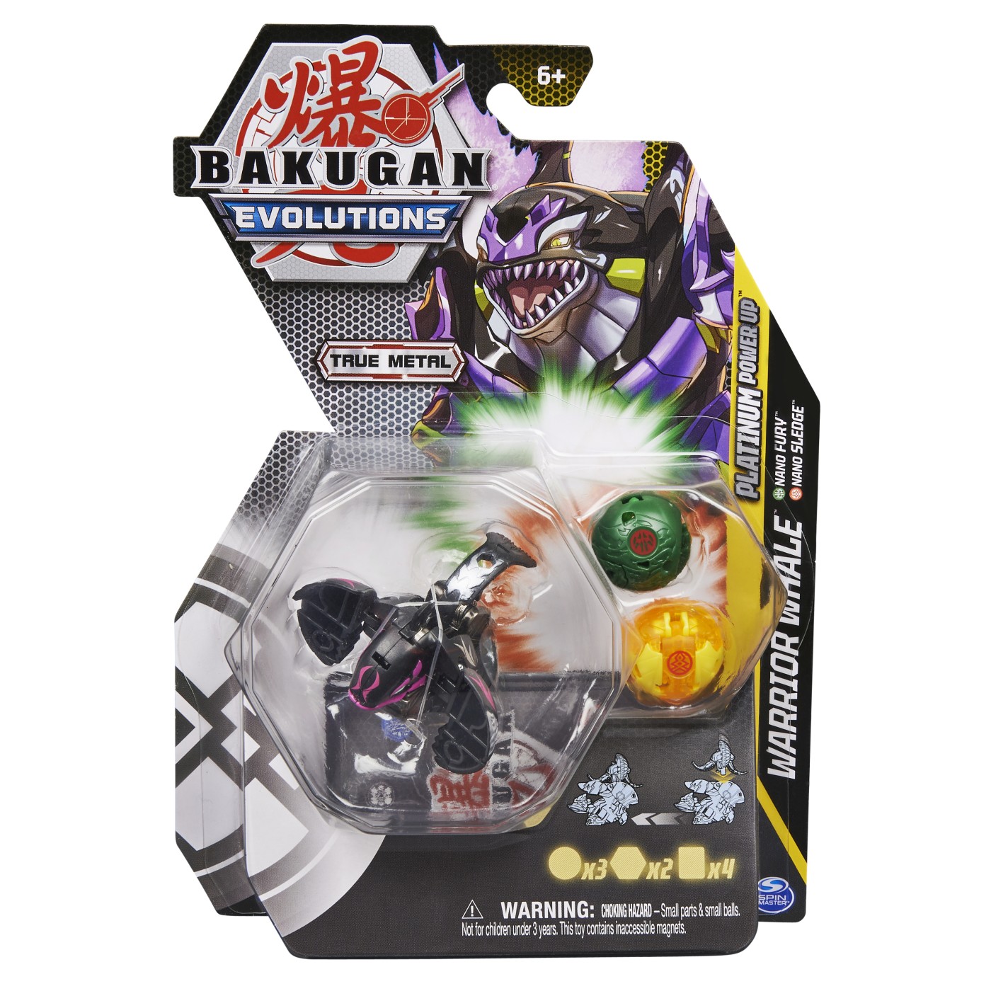 Set figurine - Bakugan Evolutions S4 - Platinum Powerup - Warrior Whale, Nano Fury si Nano Sledge | Spin Master