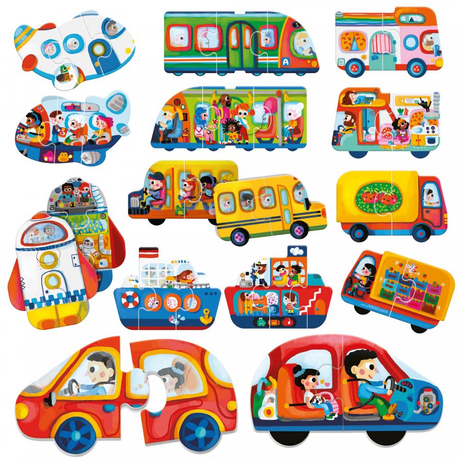 Puzzle educativ - Vehicles, 8 double-faced puzzles | Headu