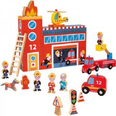 Cutie cu jucarii de lemn - Story Box Firefighters, 15 piese | Janod - 1 | YEO