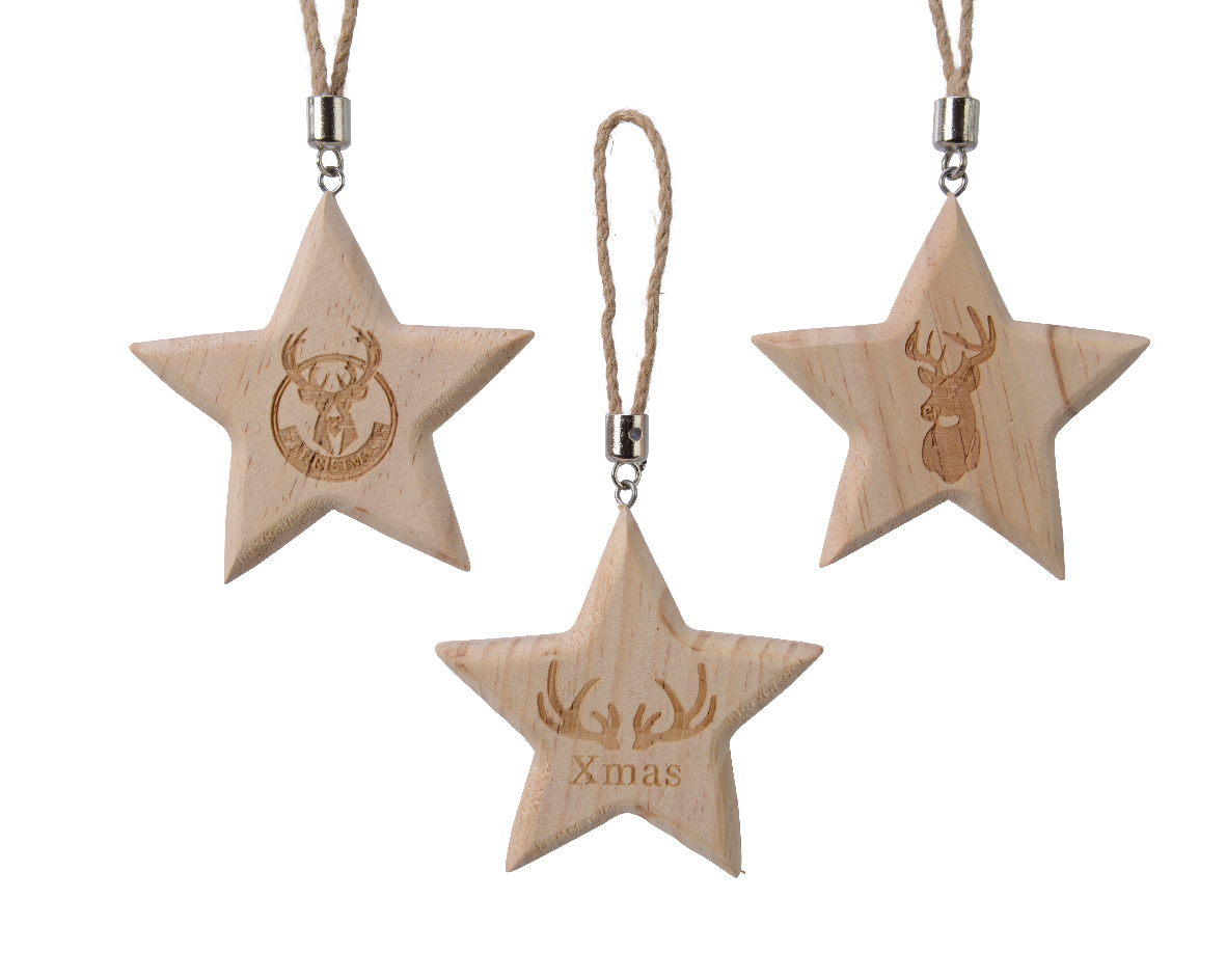 Decoratiune - Star Firwood With Print - mai multe modele | Kaemingk