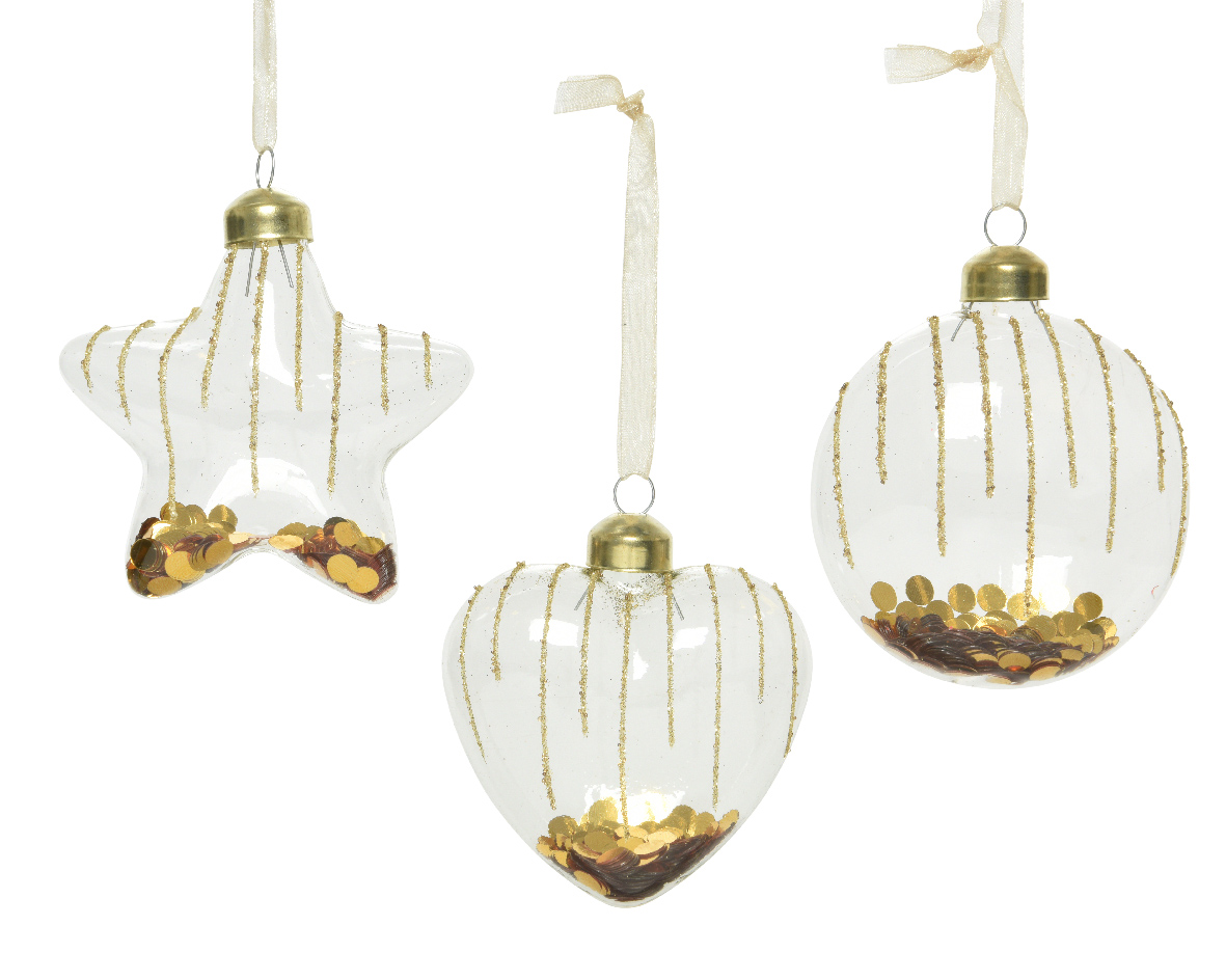 Ornament Brad - Glass Gold Spangles Inside - Clear, Mai Multe Modele | Kaemingk