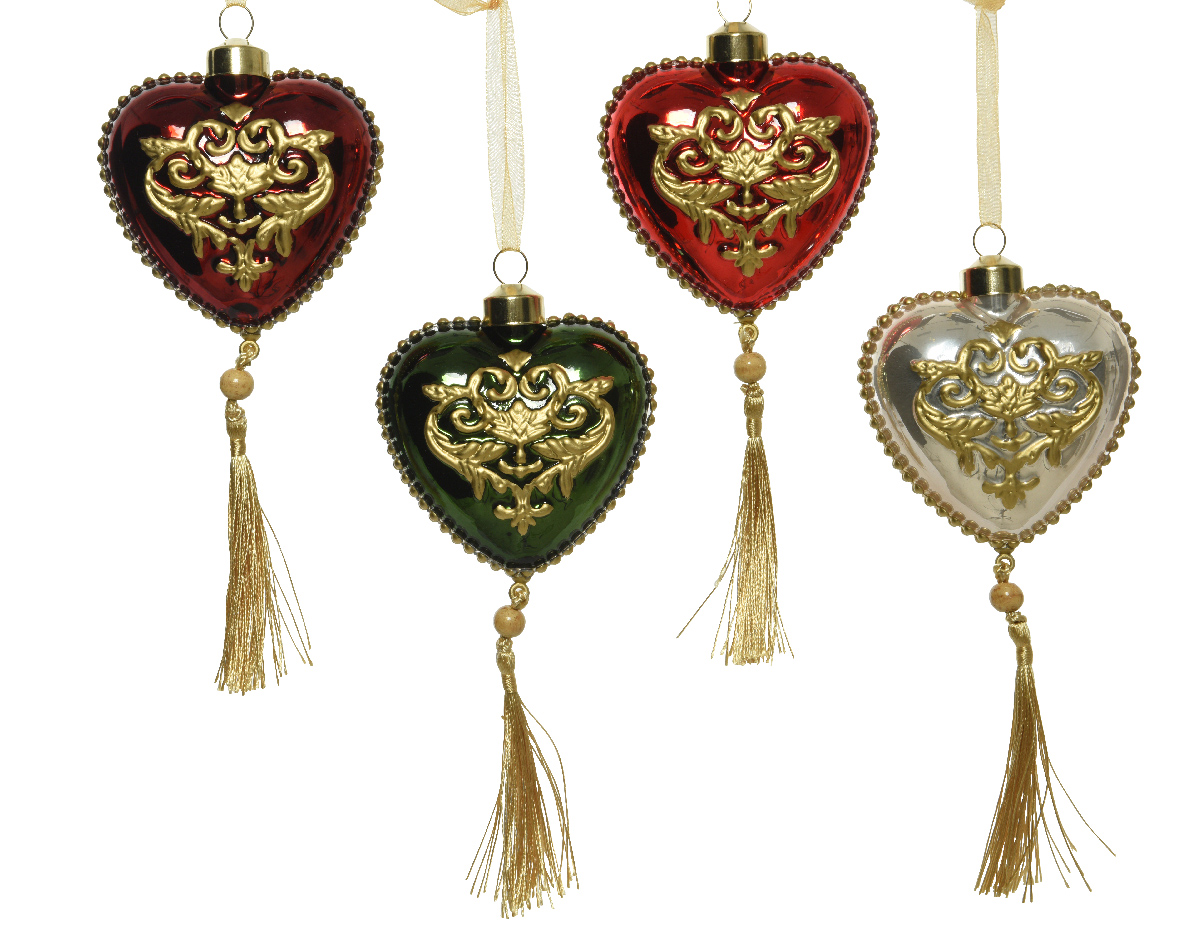 Ornament brad - Glass Shiny Heart - Color Curl Dessin - Plastic Bead - Wooden Bead - Tassel, mai multe culori | Kaemingk