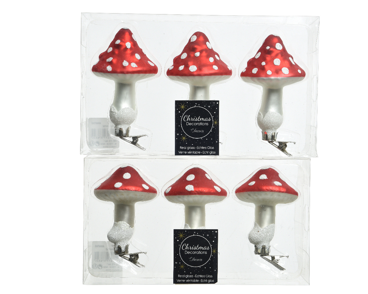 Set 3 decoratiuni - Mushroom On Clip Glass Dots, doua modele | Kaemingk
