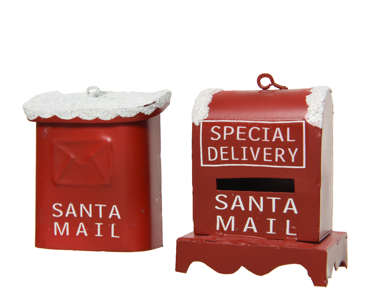 Ornament Brad - Mailbox Iron With Snow Fin - Red-white, Doua Modele | Kaemingk