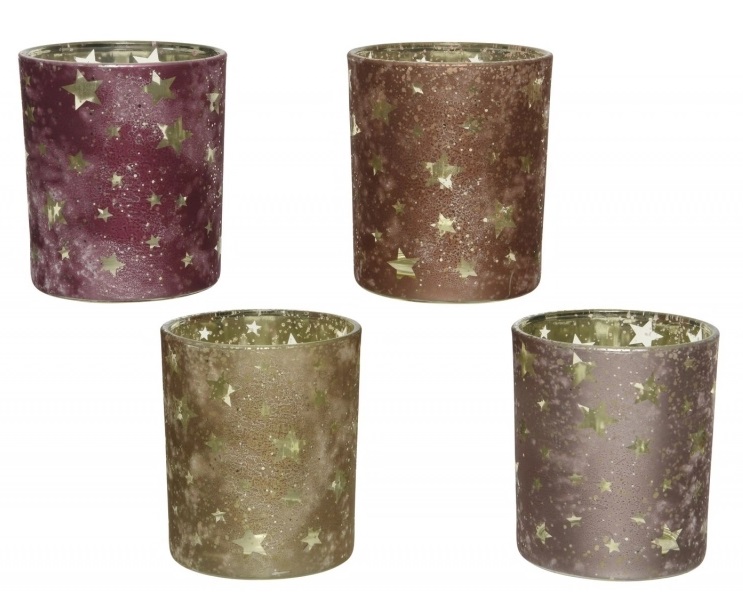 Suport Lumanare - Tealightholder Glass Glitter Star - Mai Multe Culori | Kaemingk