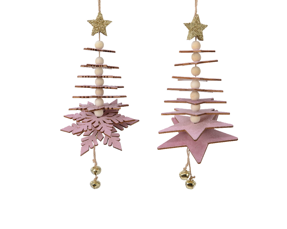 Ornament brad - Figure Playwood Flock with Gold Star with Bell, doua modele | Kaemingk