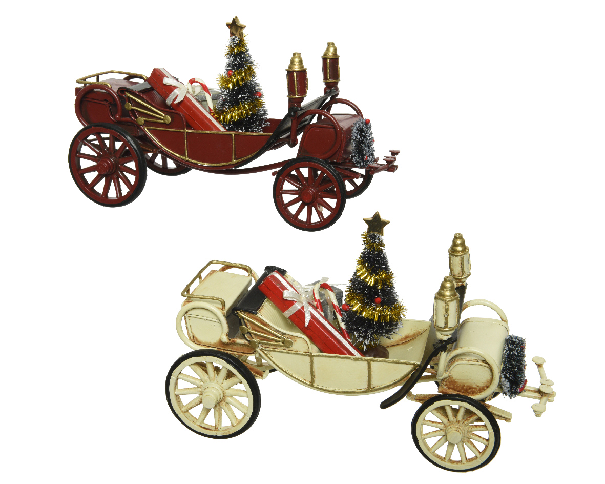 Decoratiune - Car Iron with Tree with Gifts with Candy Cane, doua culori | Kaemingk