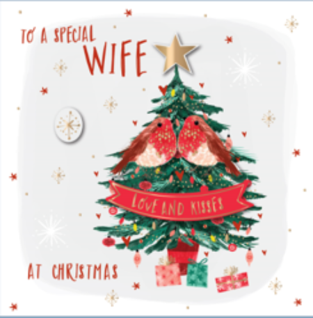 Felicitare - Fun Tidings - Wife - Robins on Christmas Tree | Ling Design