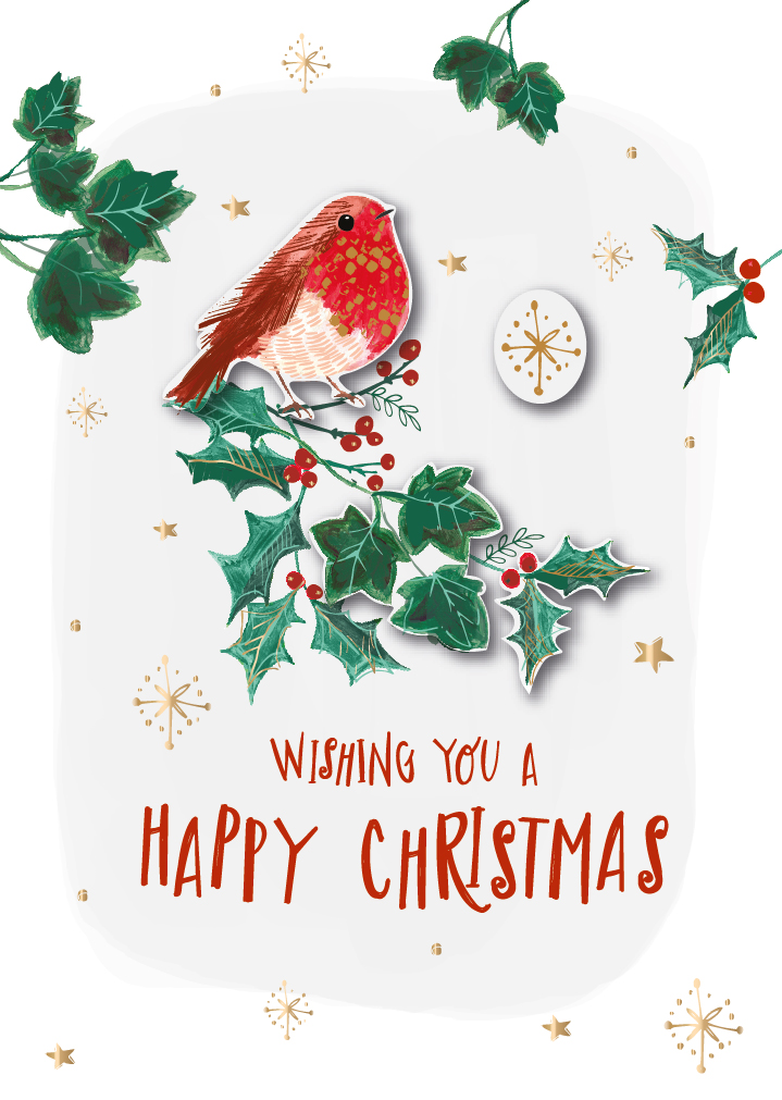 Felicitare - Fun Tidings - Christmas - Robin and Holly | Ling Design