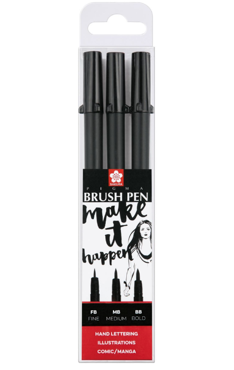 Set 3 markere - Sakura - Pigma Brush - 3 Sizes - Black | Royal Talens