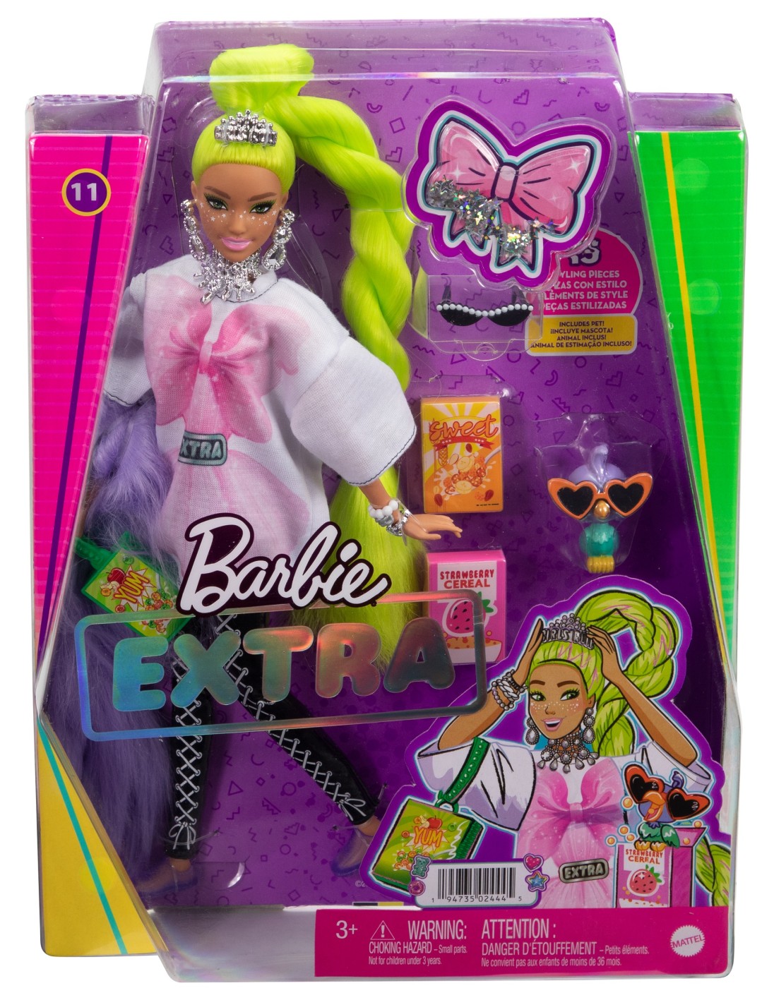 Papusa Barbie Extra, cu par verde neon | Mattel - 7 | YEO