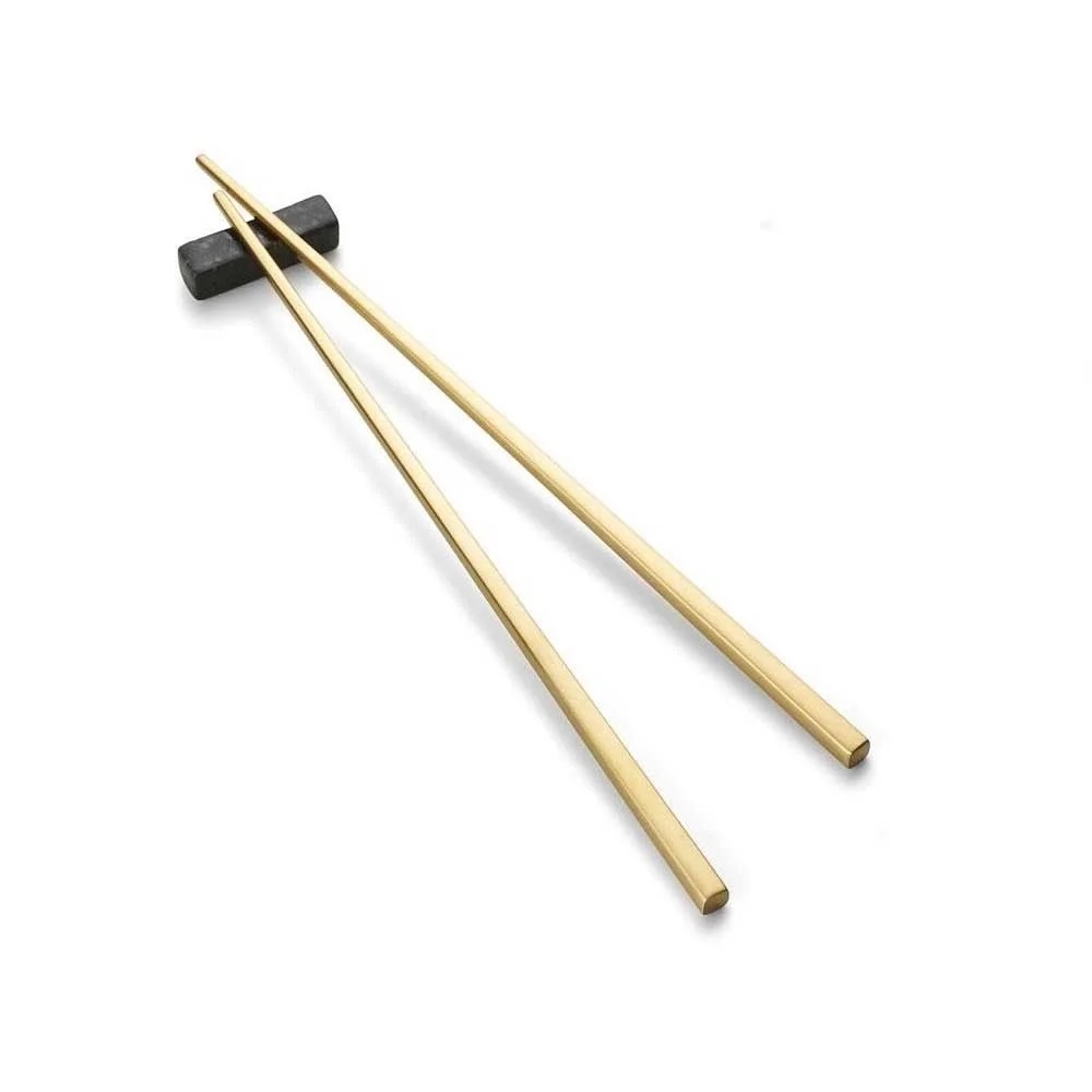 Set chopsticks cu suport - Satin Brass Gold | Bitz