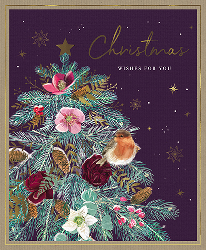 Felicitare - A Year In The Garden - Robin Christmas Tree | Great British Card Company
