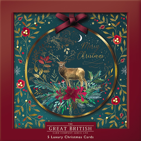  Set felicitari - Fable Merry Stag In Hoop | Great British Card Company 