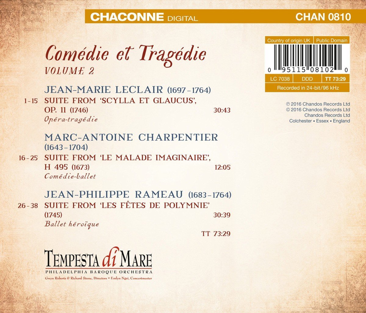 Comedie Et Tragedie Vol 2 | Marc-Antoine Charpentier, Jean-Philippe Rameau, Jean-Marie Leclair, Tempesta di Mare Philadelphia Baroque Orchestra