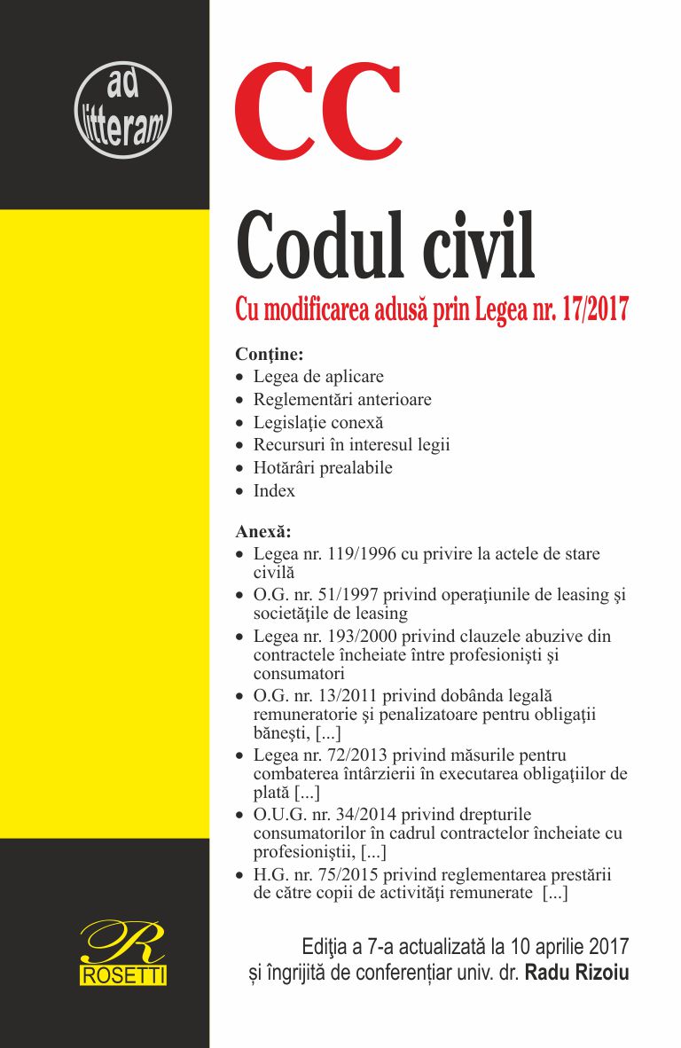 Codul civil. Cu modificarea adusa prin Legea nr. 17/2017 | Radu Rizoiu