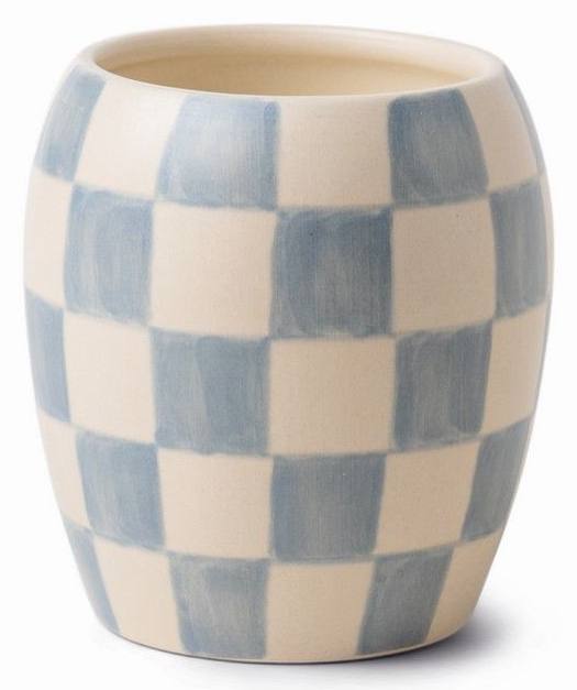 Lumanare parfumata - Checkmate - Light Blue Checkered Porcelain Vessel with Dustcover - Cotton and Teak | Paddywax