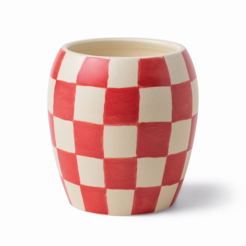 Lumanare parfumata - Checkmate - Red Checkered Porcelain Vessel with Dustcover - Rose and Santal, 311g | Paddywax