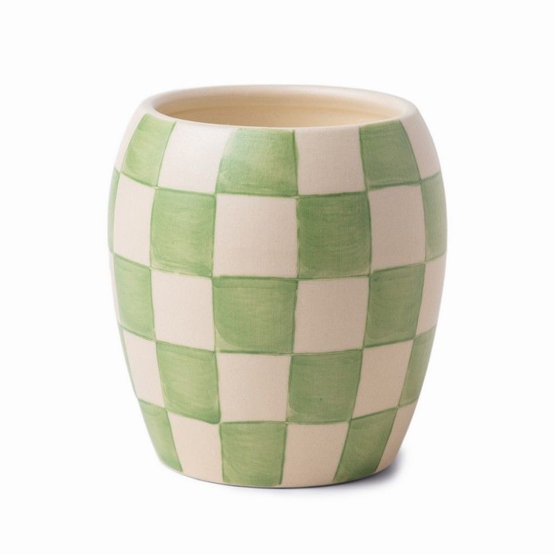 Lumanare parfumata - Checkmate - Sage Checkered Porcelain Vessel with Dustcover - Cactus Flower, 311g | Paddywax