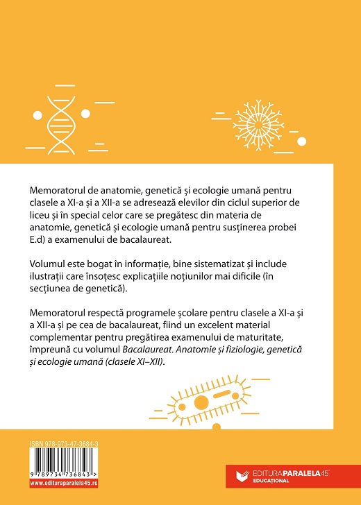 Memorator de anatomie, genetica si ecologie umana pentru clasele a XI-XII a | Daniela Firicel, Irina Kovacs, Liliana Pascal, Emilia Pop