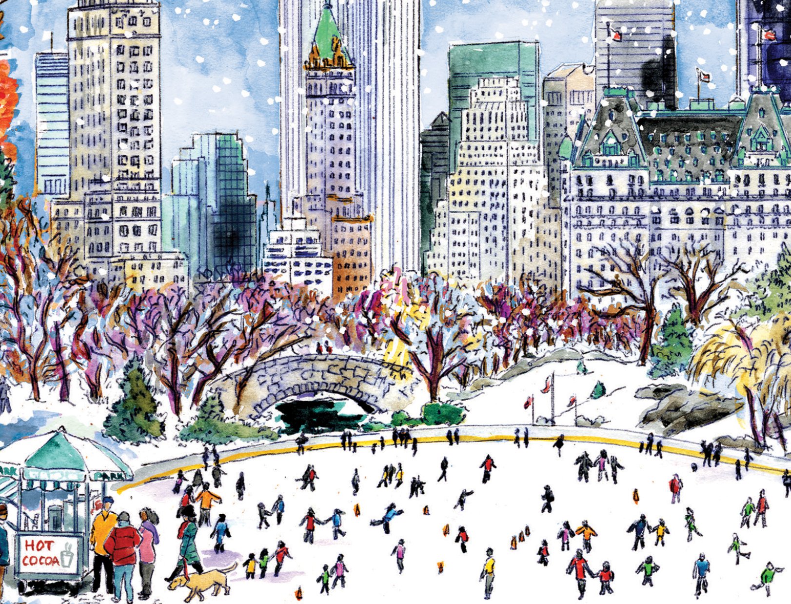 Felicitare - Michael Storrings Park Skaters Holiday Embellished Notecard | Galison