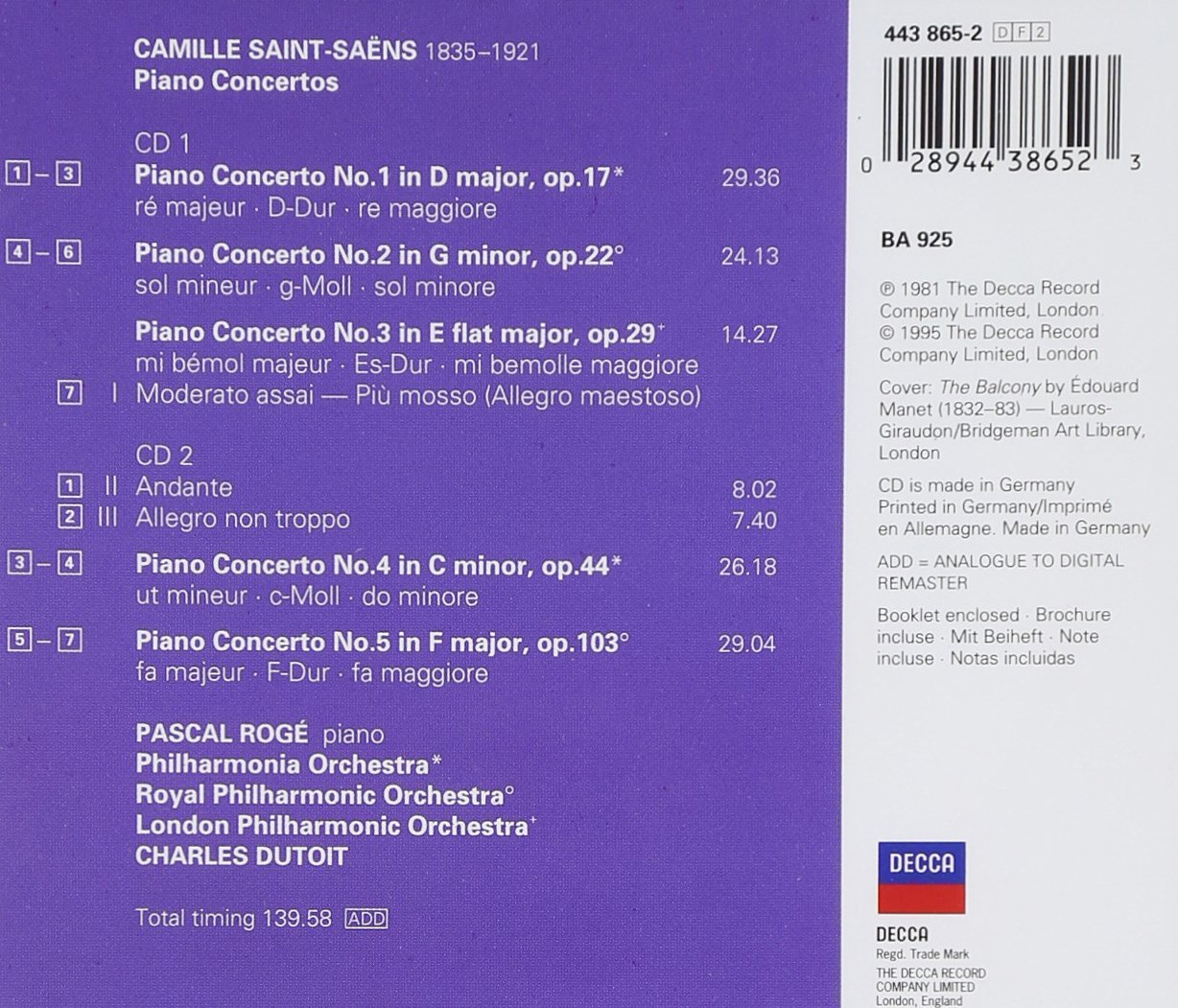 Piano Concertos I-5 | Camille Saint-Saens, Charles Dutoit, Philharmonia Orchestra