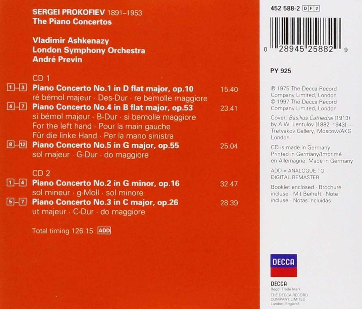 The Piano Concertos 1-5 | Sergei Prokofiev, Andre Previn, London Symphony Orchestra, Vladimir Ashkenazy - 1 | YEO