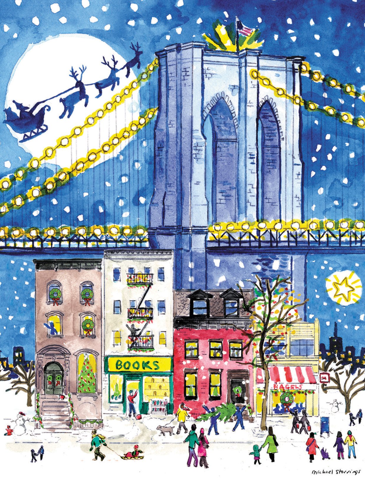 Felicitare - Michael Storrings Brooklyn Bridge Holiday Embellished Notecard | Galison