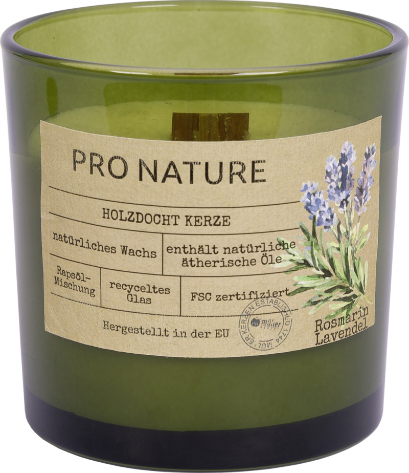 Lumanare parfumata - Pro Nature - Rozmarin, pahar si fitil de lemn