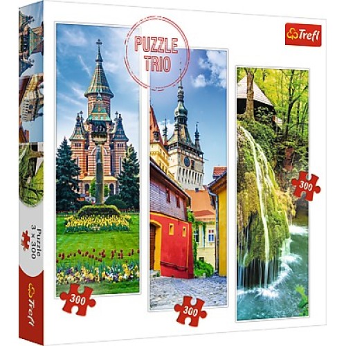 Set puzzle Trefl - Cascada Bigar, Sighisoara, Piata Victoriei. 900 piese | Trefl
