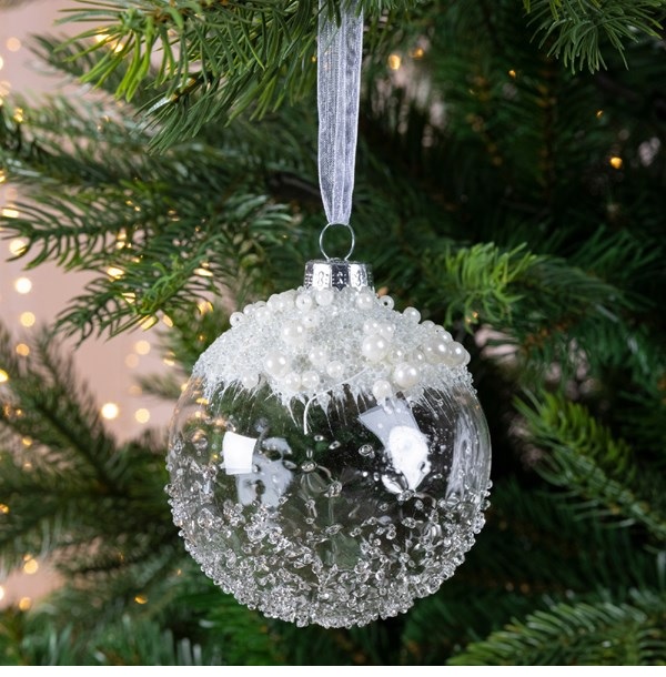 Cutie globuri de Craciun - Bauble Glass Icy Pearls | Kaemingk - 1 | YEO