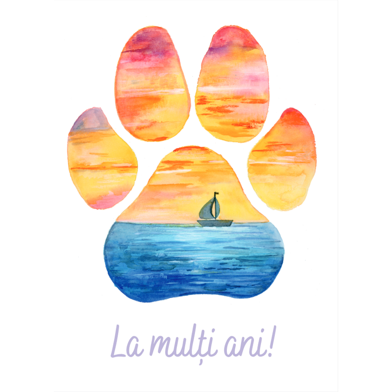 Felicitare - Paw Print - La Mare - La multi ani! | Ana-Maria Galeteanu Ilustrator